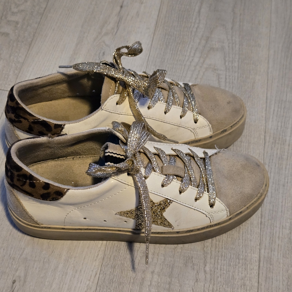 ShuShop REBA Stylish White and Gold Women's Sneakers